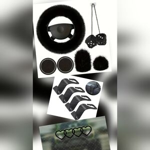 Black Fuzzy Car Accessory Set, NEW